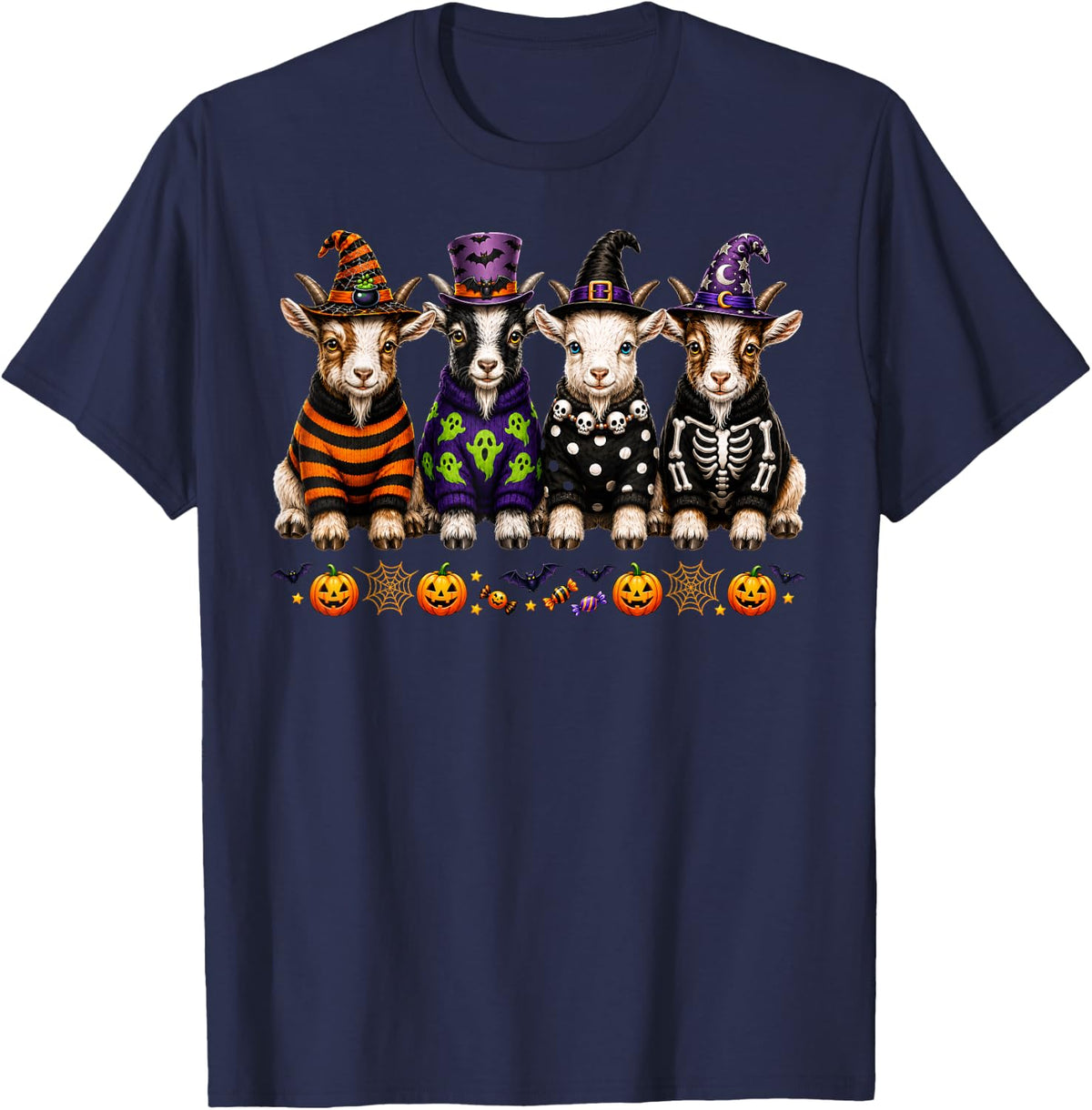 Cute Halloween Goats Spooky Farm Animals Witch Goat for Boys T-Shirt - Navy Blue