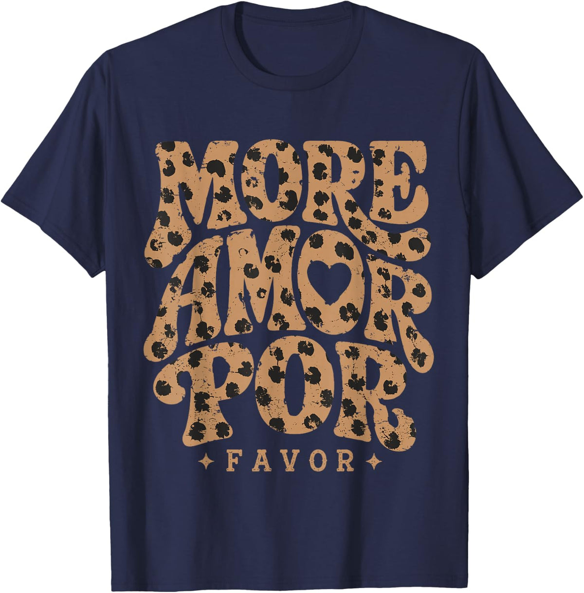 More Amor Por Favor Animal Pattern Retro T-Shirt - Navy Blue