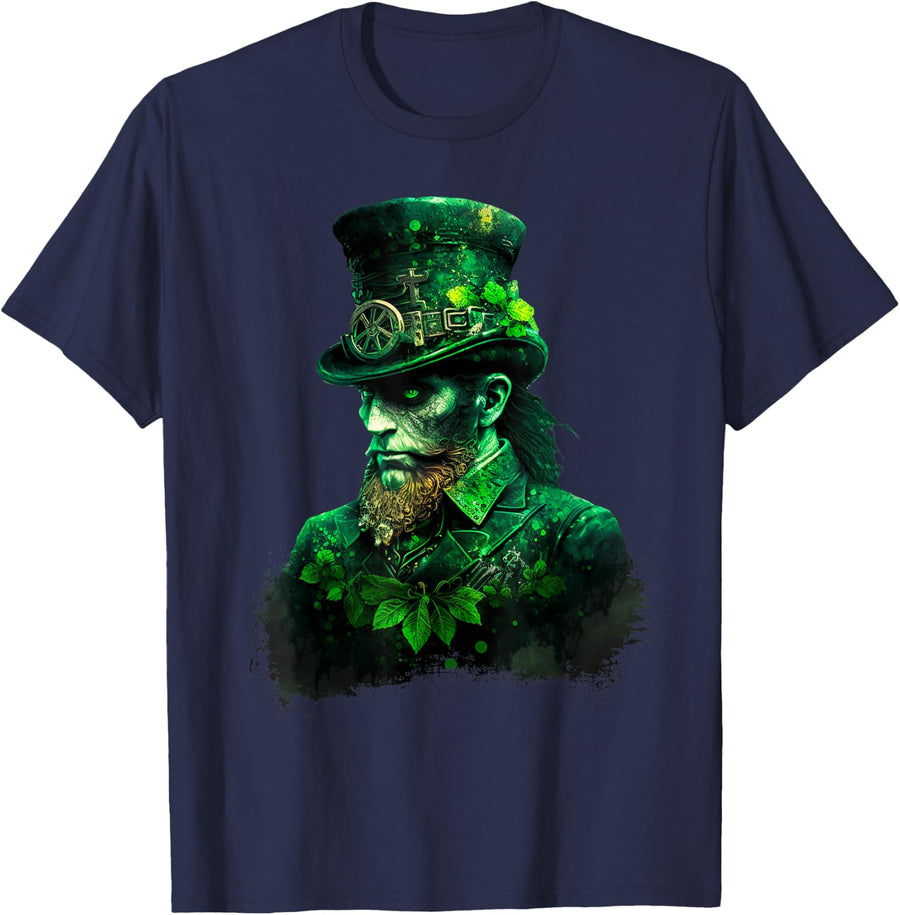 Gothic Leprechaun Creepy St Patrick Day Goth T-Shirt - Navy Blue