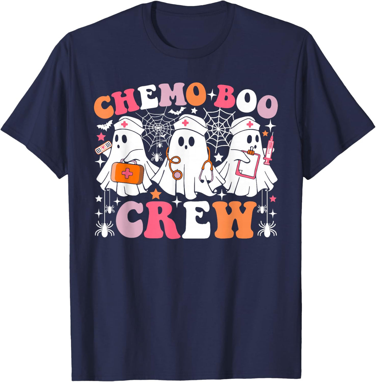 Chemo Boo Crew Nurse Ghost Halloween Costume T-Shirt - Navy Blue