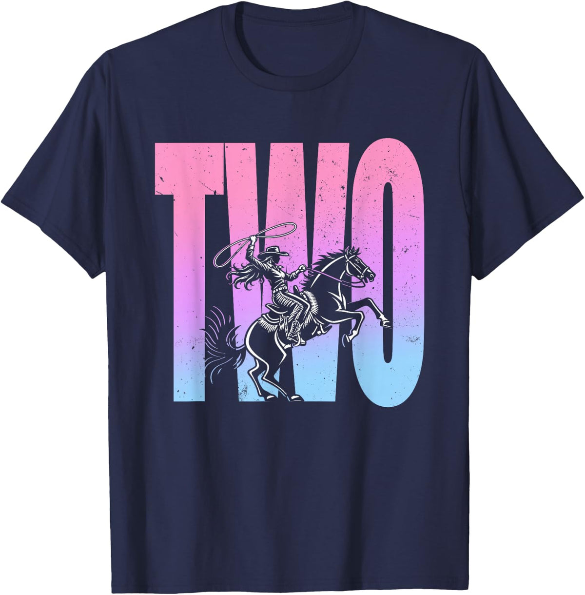 2nd Birthday Rodeo Western Cowgirl Riding Horse Party T-Shirt - Navy Blue