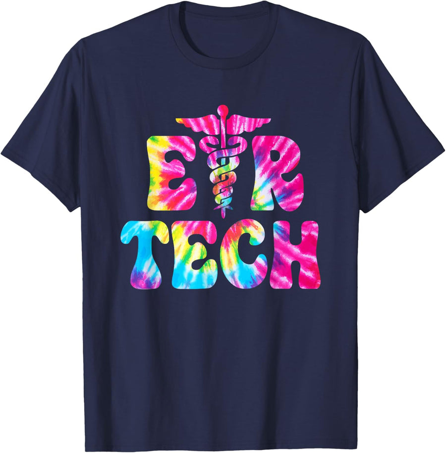 Emergency Room Technician Tie Dye ER Tech Nurse Technologist T-Shirt - Navy Blue