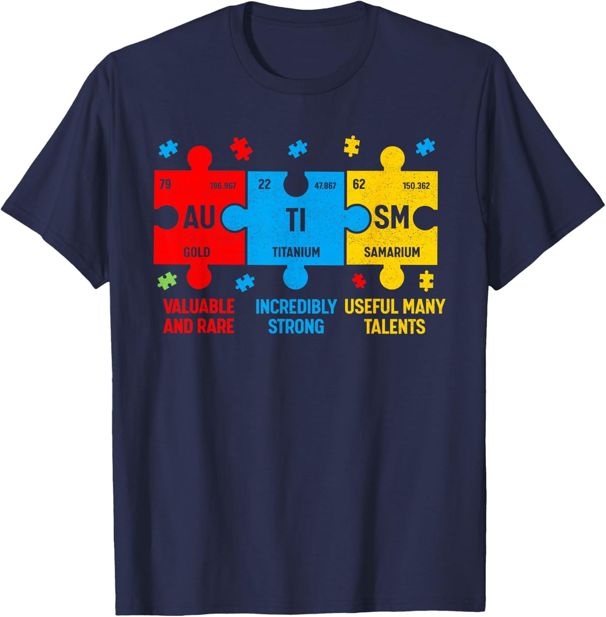 Autism Awareness Elements Periodic Table ASD Men Women Kids T-Shirt - Navy Blue
