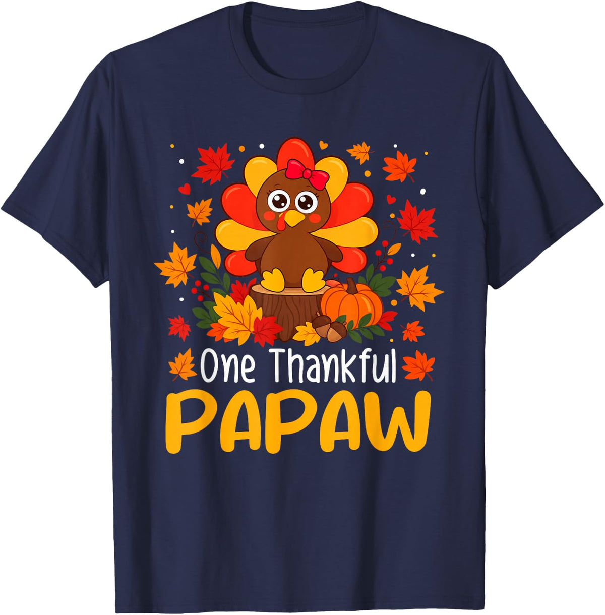 One Thankful Papaw Autumn Thanksgiving T-Shirt - Navy Blue