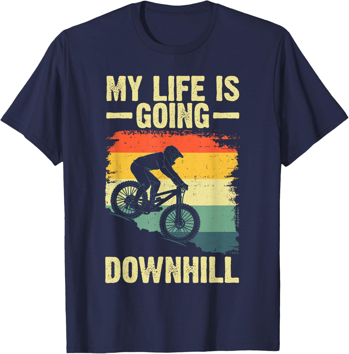 Downhill Mountain Bike Art for Men Women MTB Mountainbike T-Shirt - Navy Blue