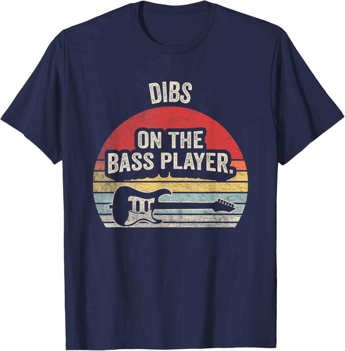 NICE 'N COOL Retro Vintage Dibs On The Bass Player Bassist T-Shirt - Navy Blue
