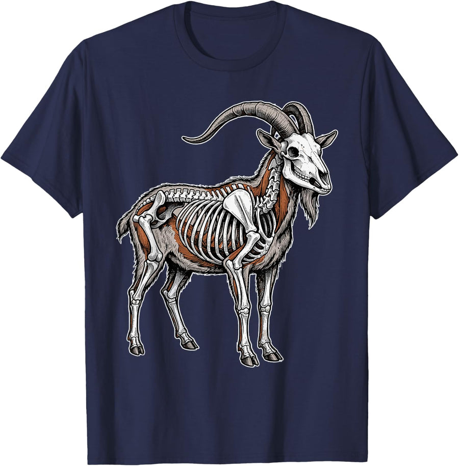 Halloween Goat Skeleton Anatomy Mountain Goat Gothic T-Shirt - Navy Blue