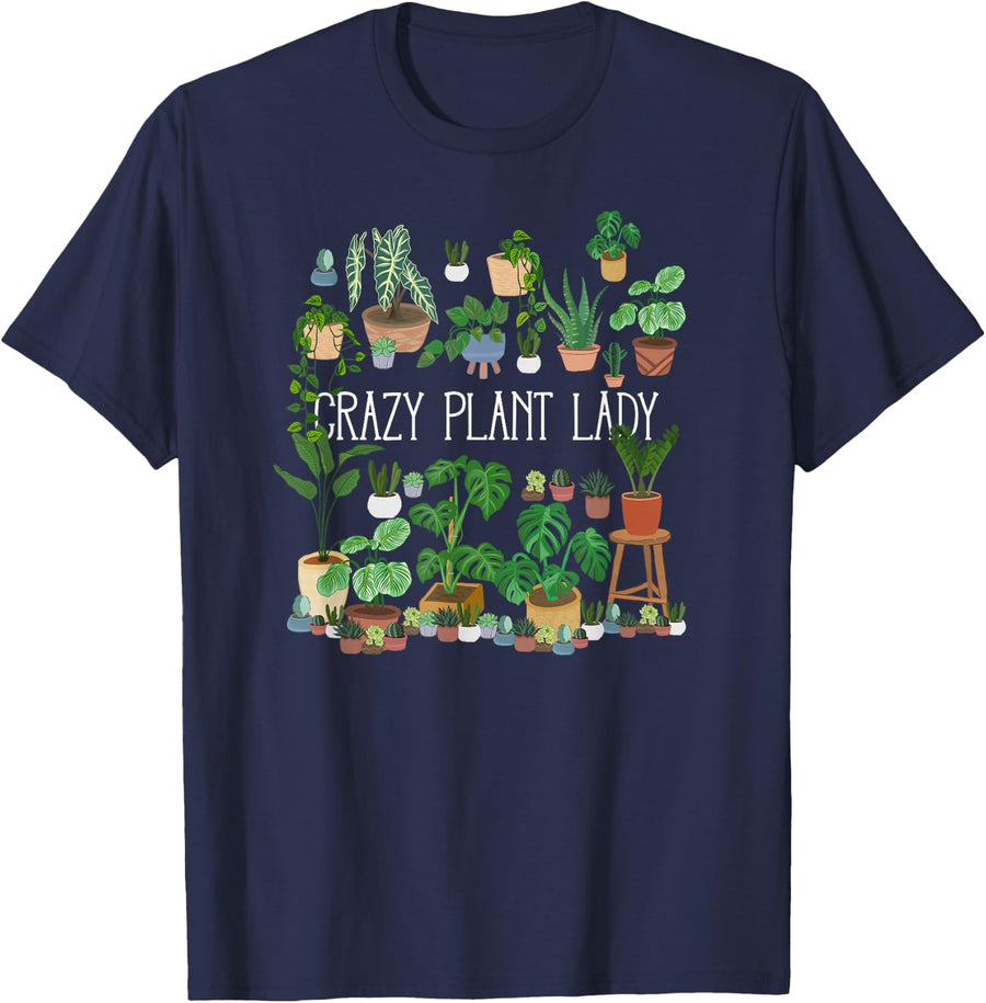 Crazy Plant Lady Mom T-Shirt Funny Plant Parent Tee for Women Mothers - Navy Blue
