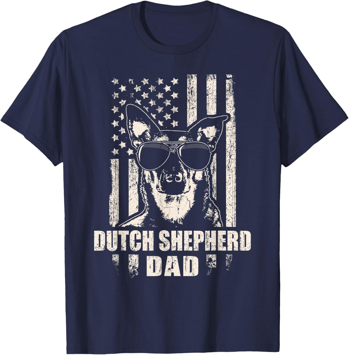 Dutch Shepherd Dad Cool Vintage Retro Proud American T-Shirt - Navy Blue