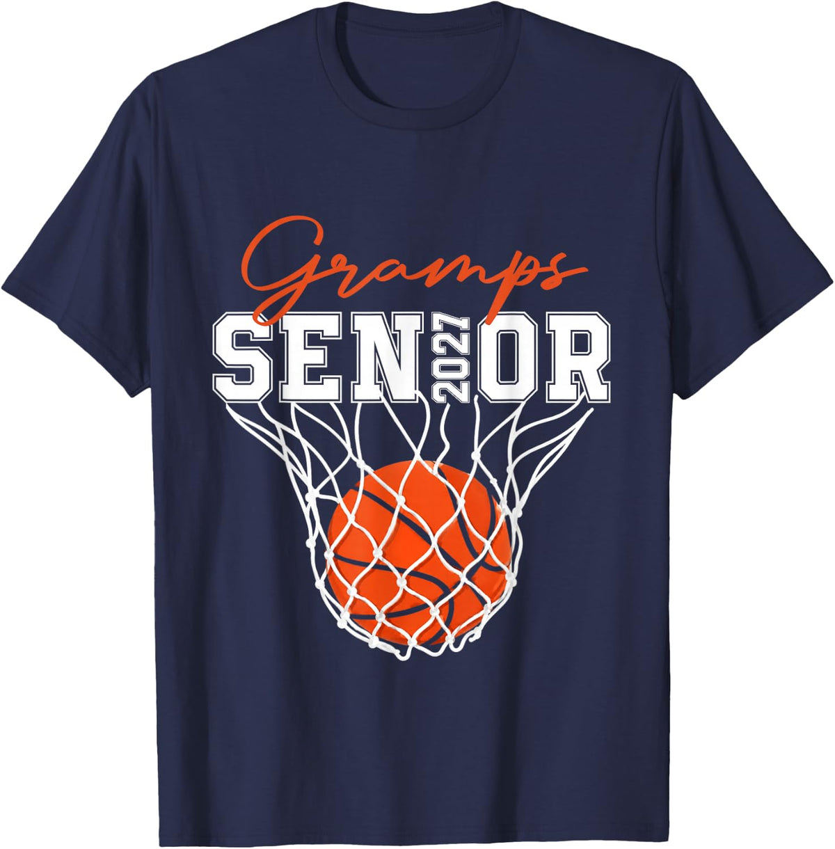 Senior Gramps Class of 2027 Basketball Graduation T-Shirt - Navy Blue