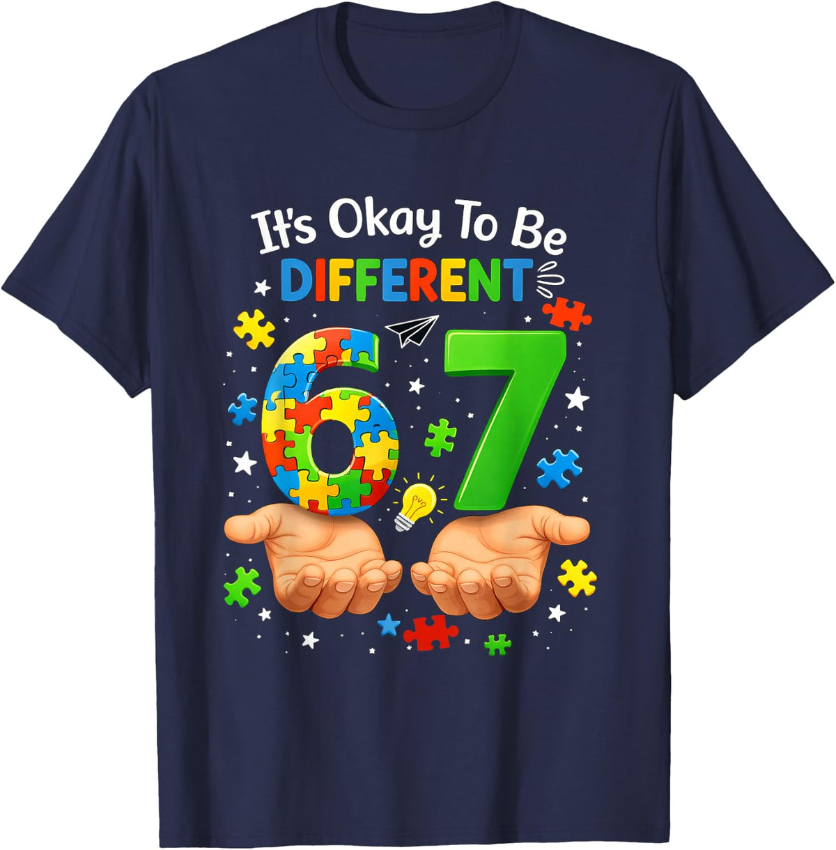 It's Ok to Be Different 67 Autism Awarenes Six Seven Puzzle T-Shirt - Navy Blue