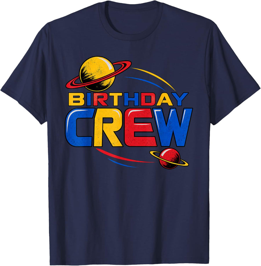 Birthday Crew Space Sci Fi Friends Celebration T-Shirt - Navy Blue