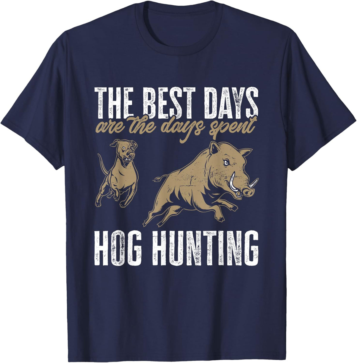 Wild Hog Hunting Dog Boar Hunting T-Shirt - Navy Blue