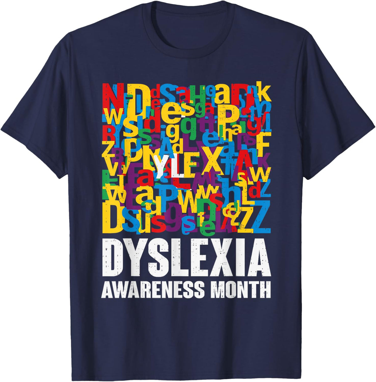 Dyslexia Awareness Month Ribbon Silver Specialist Support T-Shirt - Navy Blue