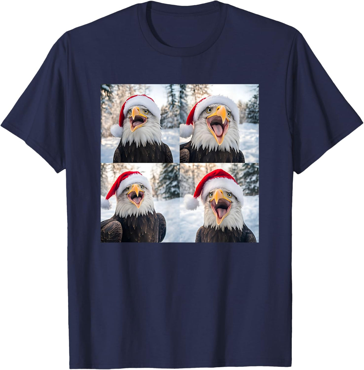 Patriotic American Bald Eagle Christmas T-Shirt - Navy Blue
