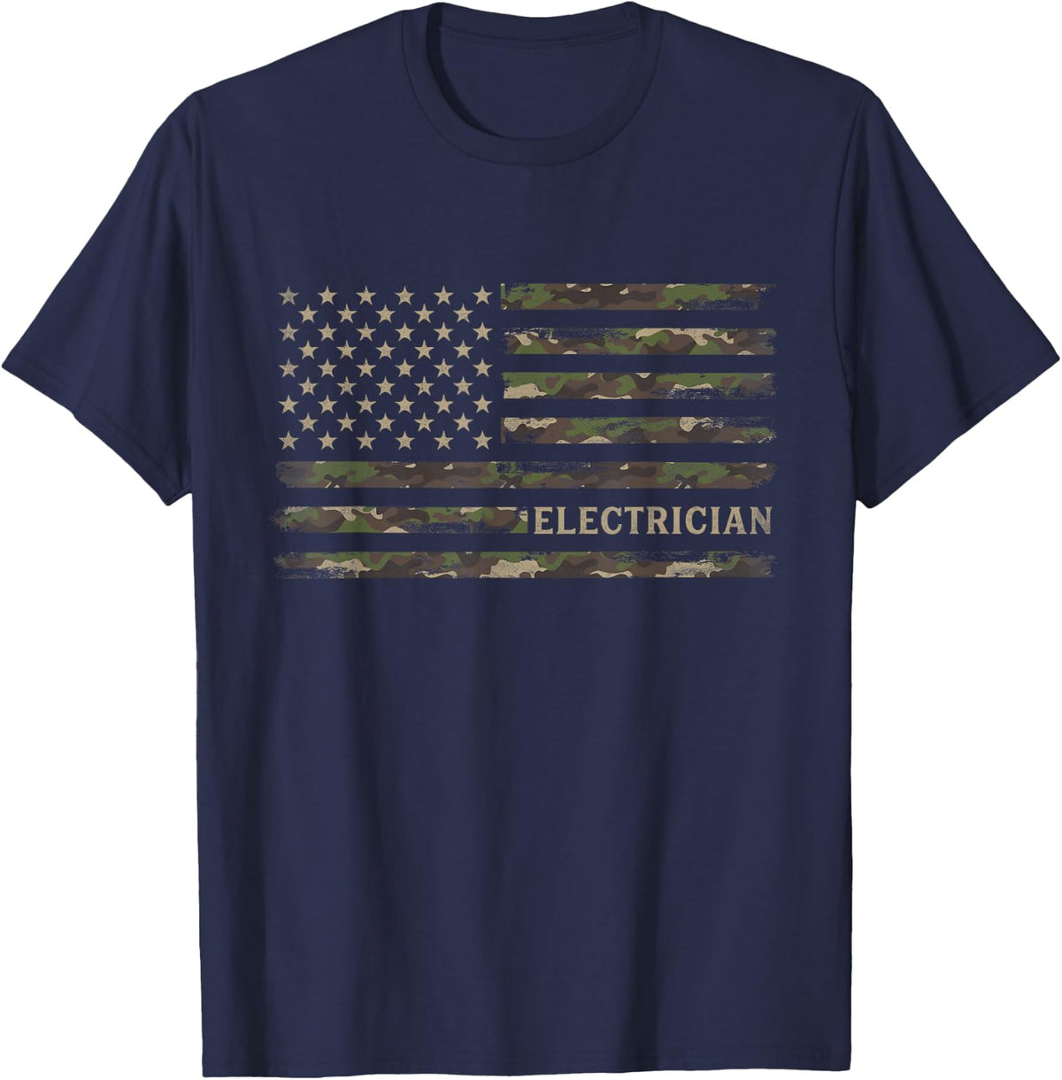 Camo Electrician Camourflage USA Flag Fathers Day T-Shirt - Navy Blue