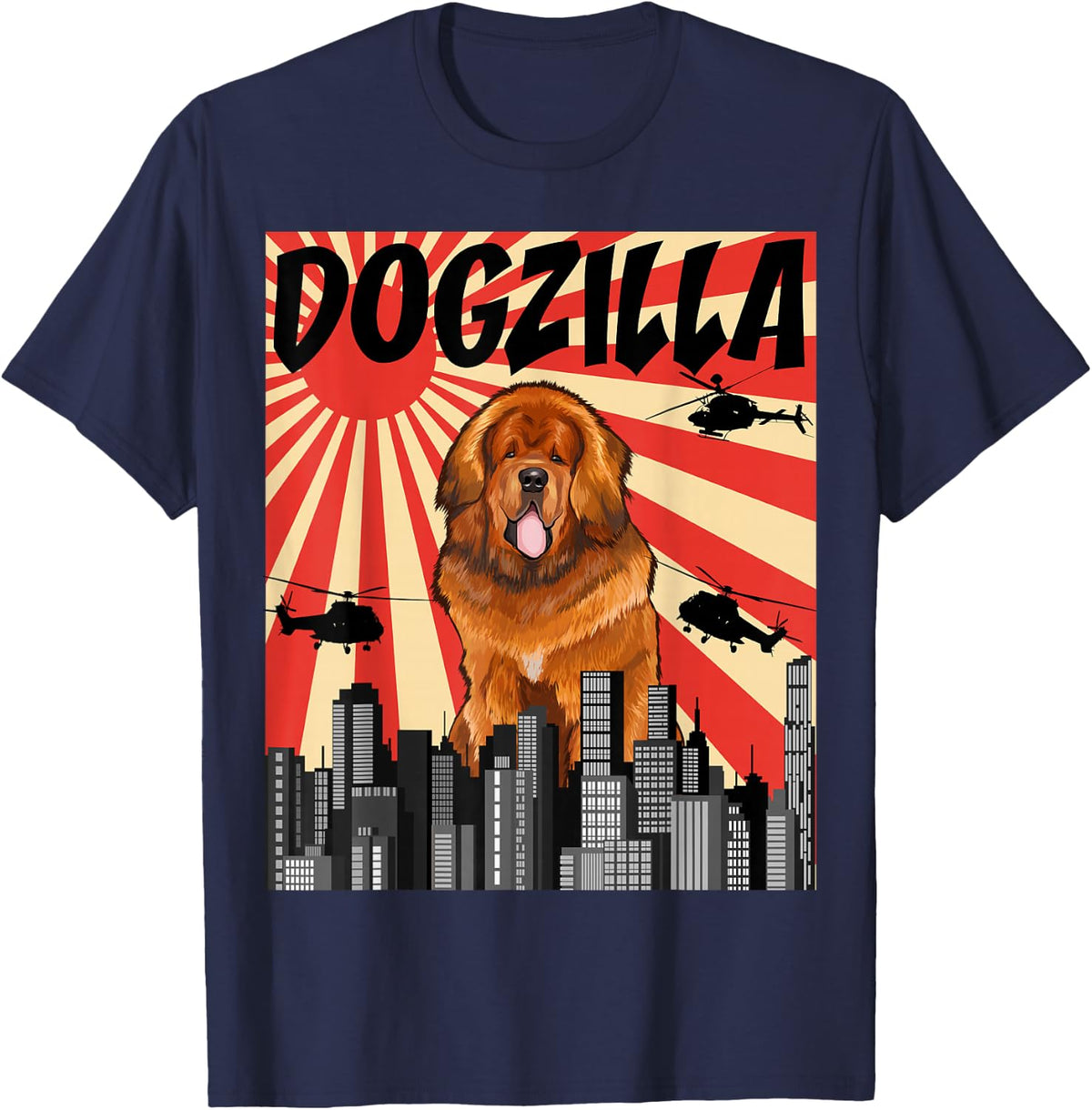 Funny Retro Japanese Dogzilla Tibetan Mastiff T-Shirt - Navy Blue