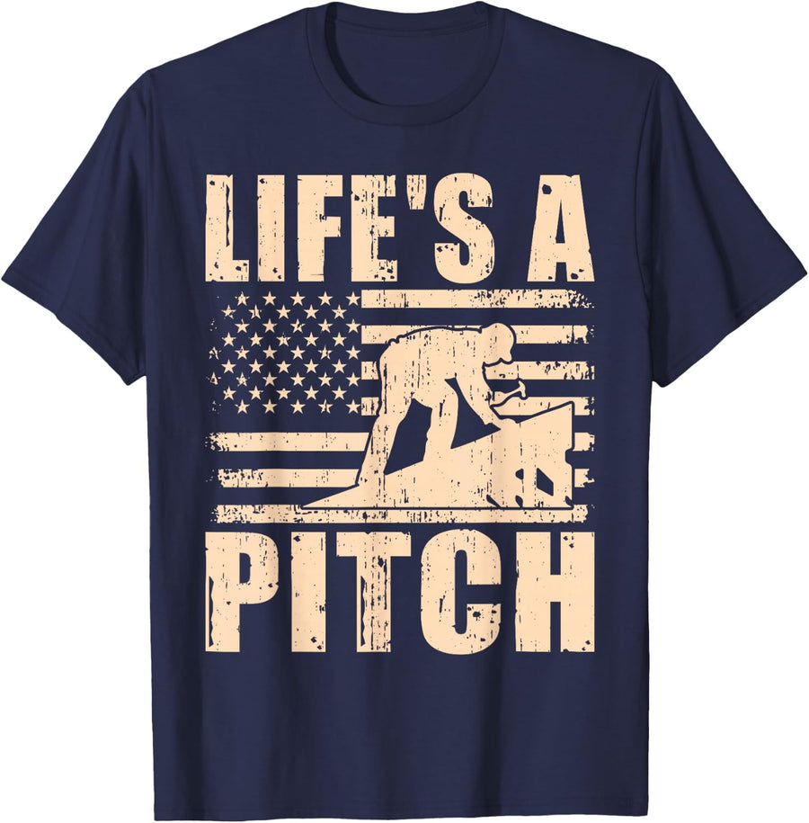 Lifes a Pitch Roofing T-Shirt - Navy Blue