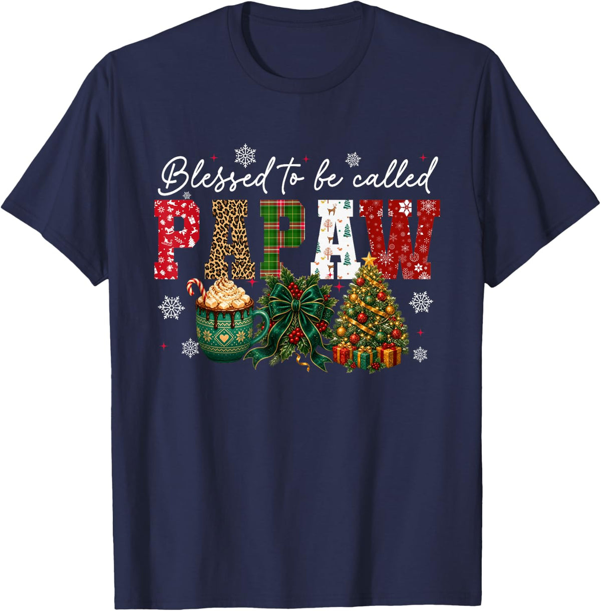 Blessed to Be Called Papaw Christmas Papaw T-Shirt - Navy Blue