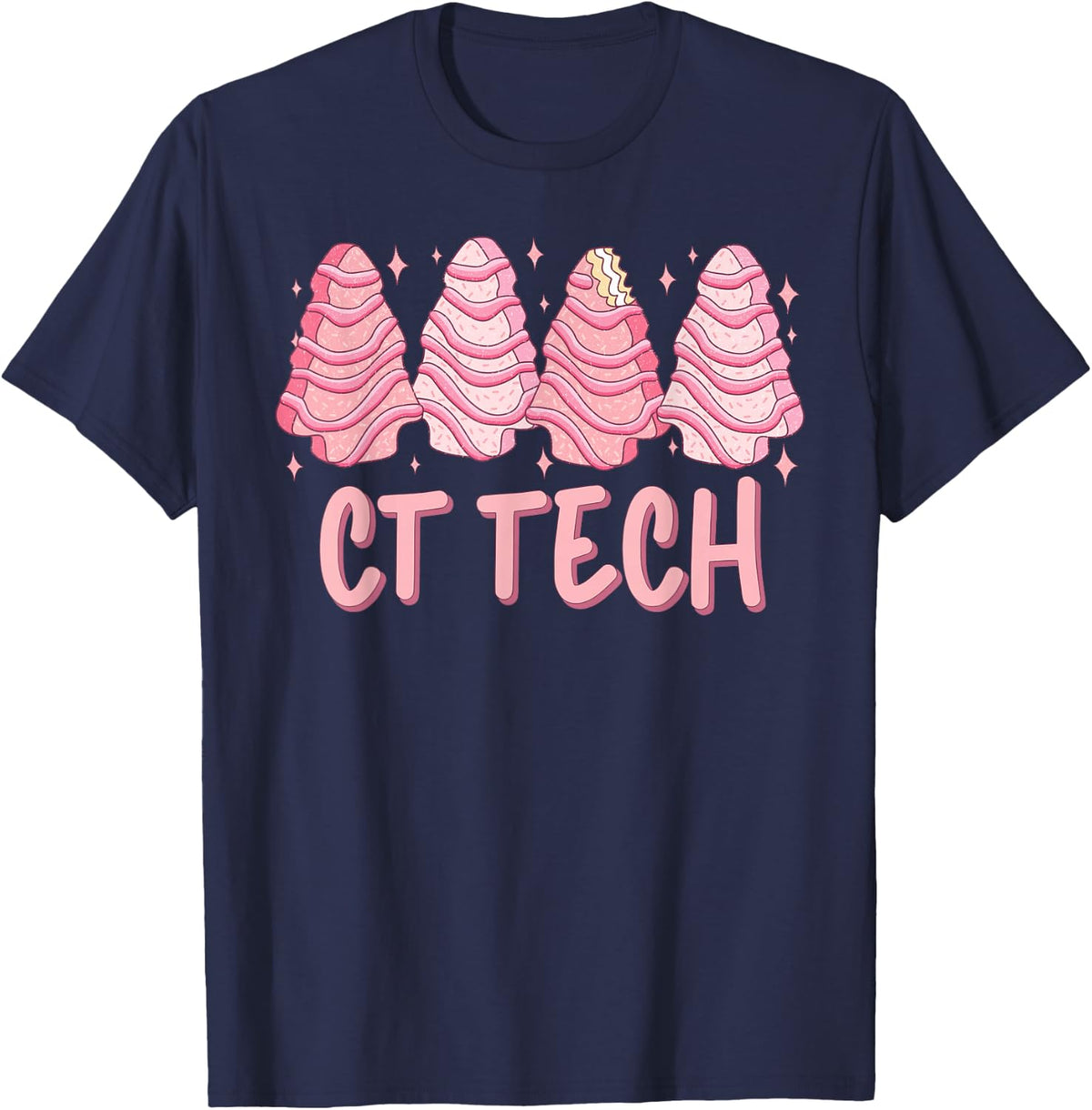 Pink CT Tech Tree Cake Christmas Xray Radiology Technologist T-Shirt - Navy Blue