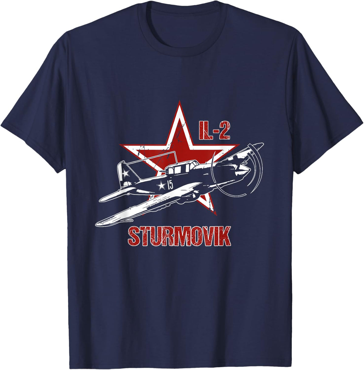 Ilyushin IL2 Sturmovik Russian Star Warbird Aircraft WW2 Red T-Shirt - Navy Blue