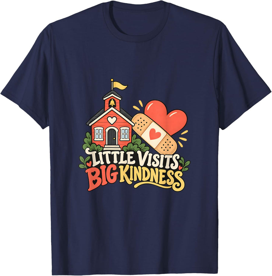School Nurse Little Visits Big Kindness T-Shirt - Navy Blue