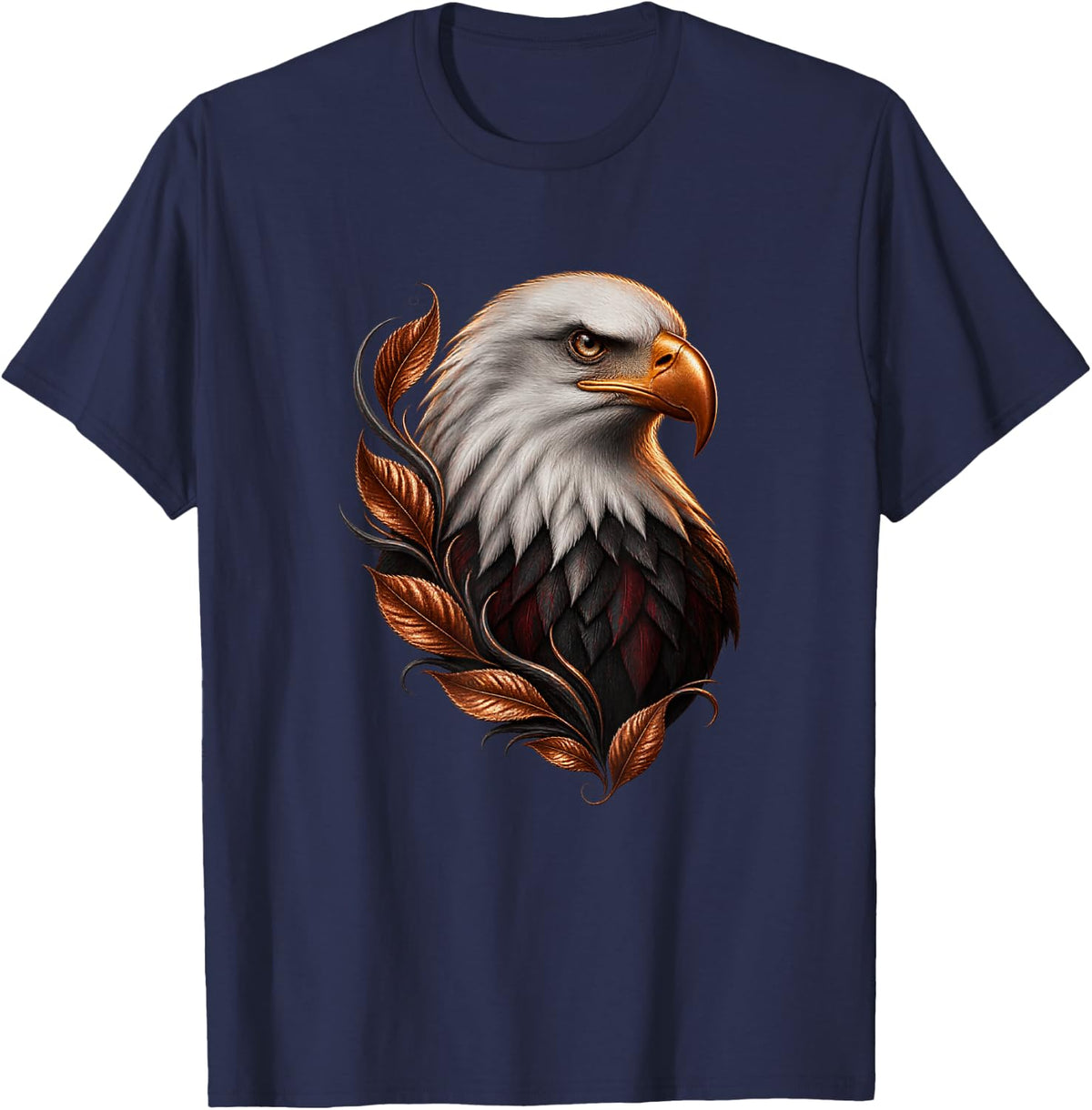 Bald Eagle with Copper Leaf Storm Bird Art T-Shirt - Navy Blue