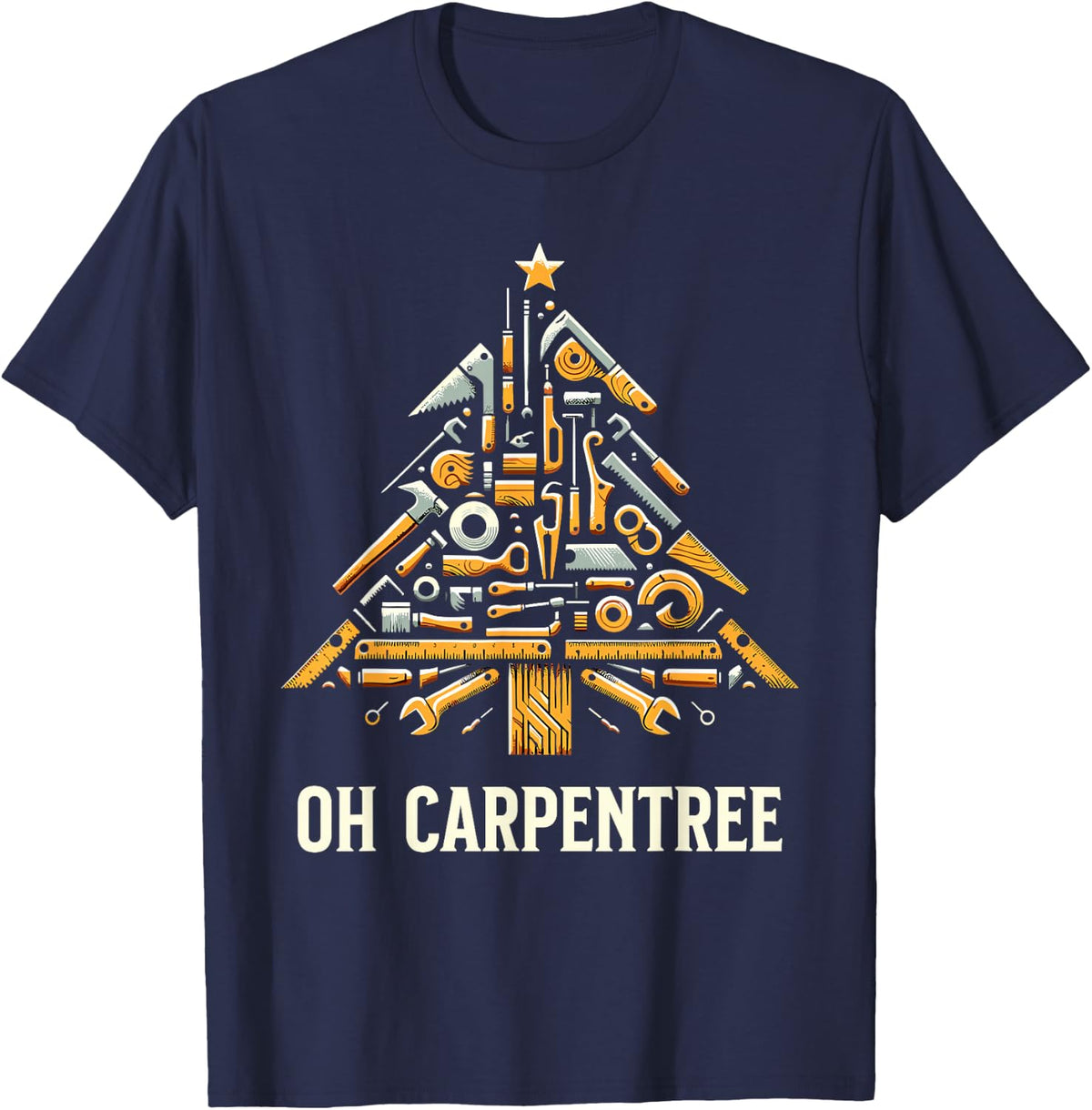 Funny Woodworking Woodworker Carpentry Christmas Tree T-Shirt - Navy Blue