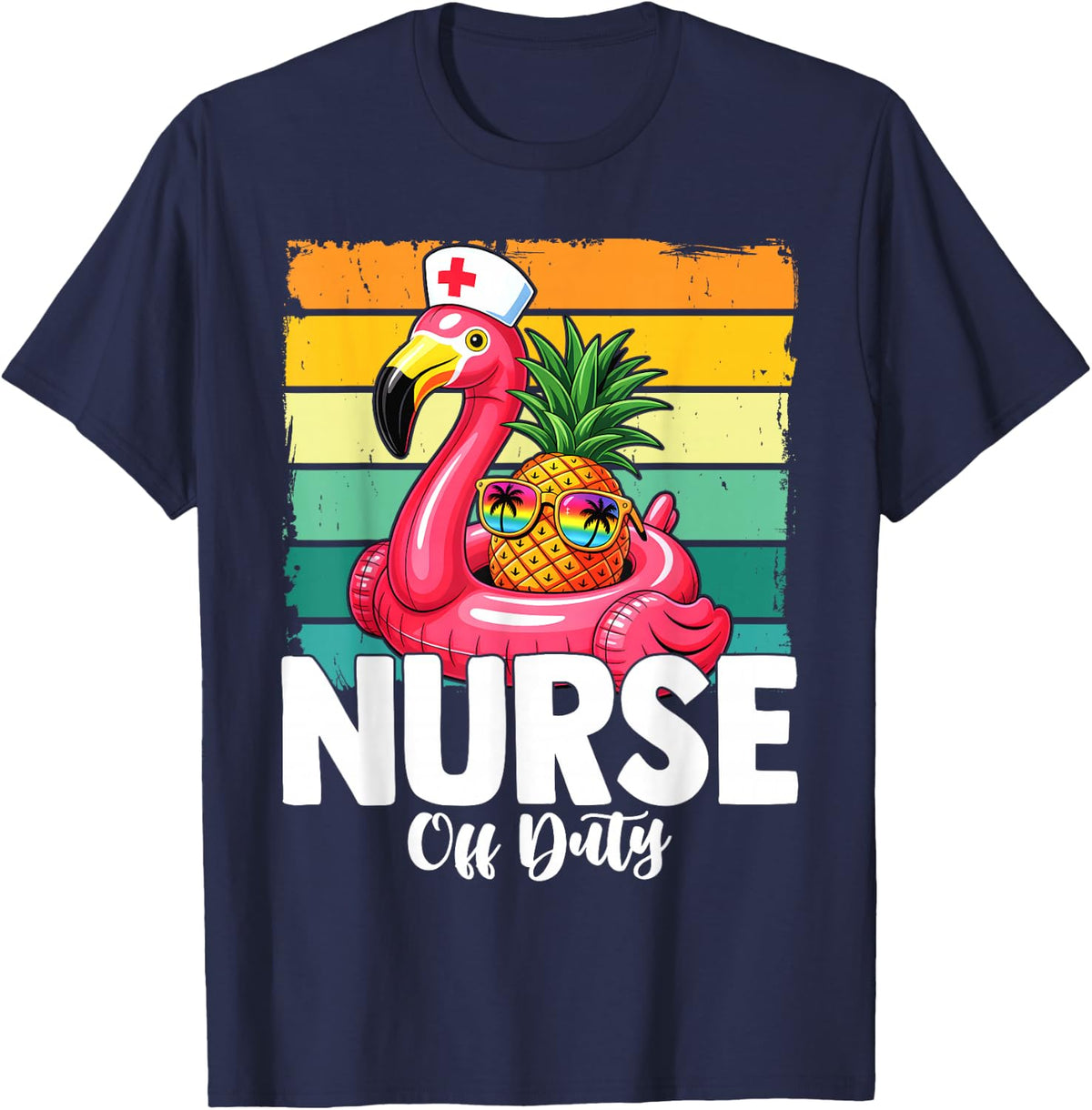 Nurse Off Duty Pineapple with Sunglasses Hawaiian Vacation T-Shirt - Navy Blue