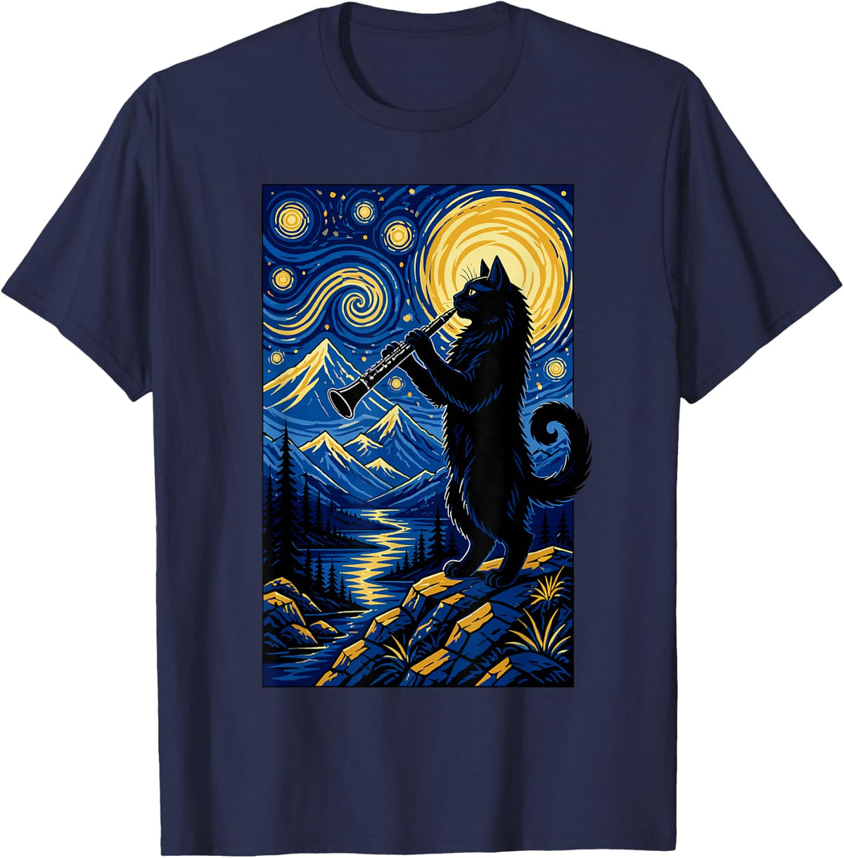 Cat Clarinet Design for Men Women Clarinetist Cat Clarinet T-Shirt - Navy Blue