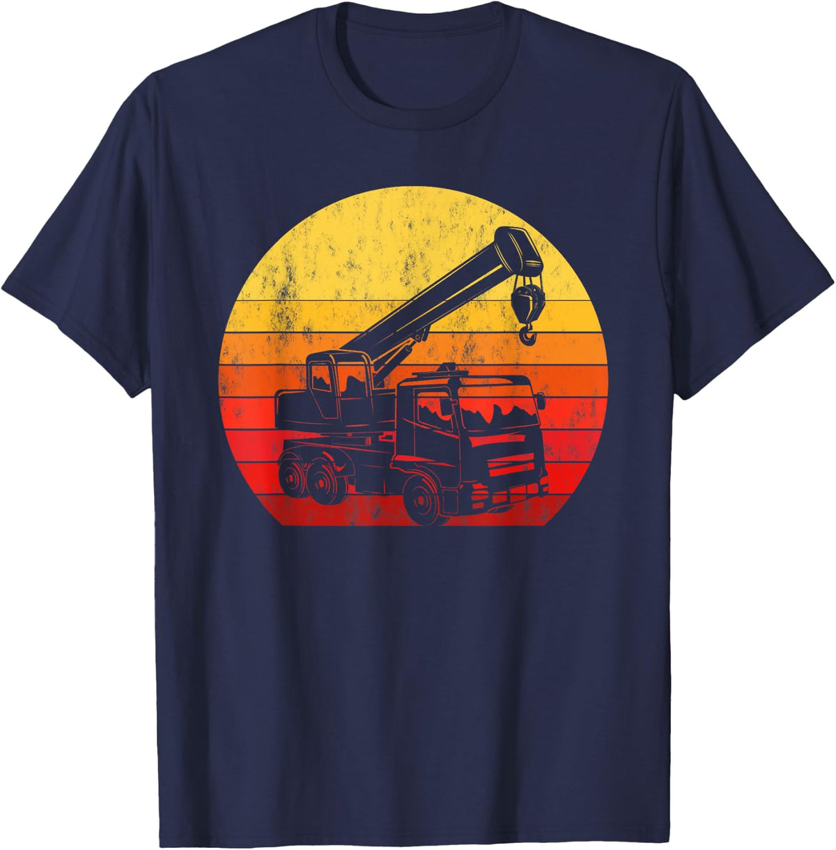 Retro Vintage style Silhouette Cool Tower Crane Operator T-Shirt - Navy Blue