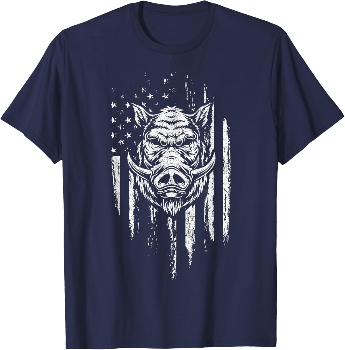 Wild Hog Hunting American Flag Pig Slayer Boar Hunter Gift T-Shirt - Navy Blue