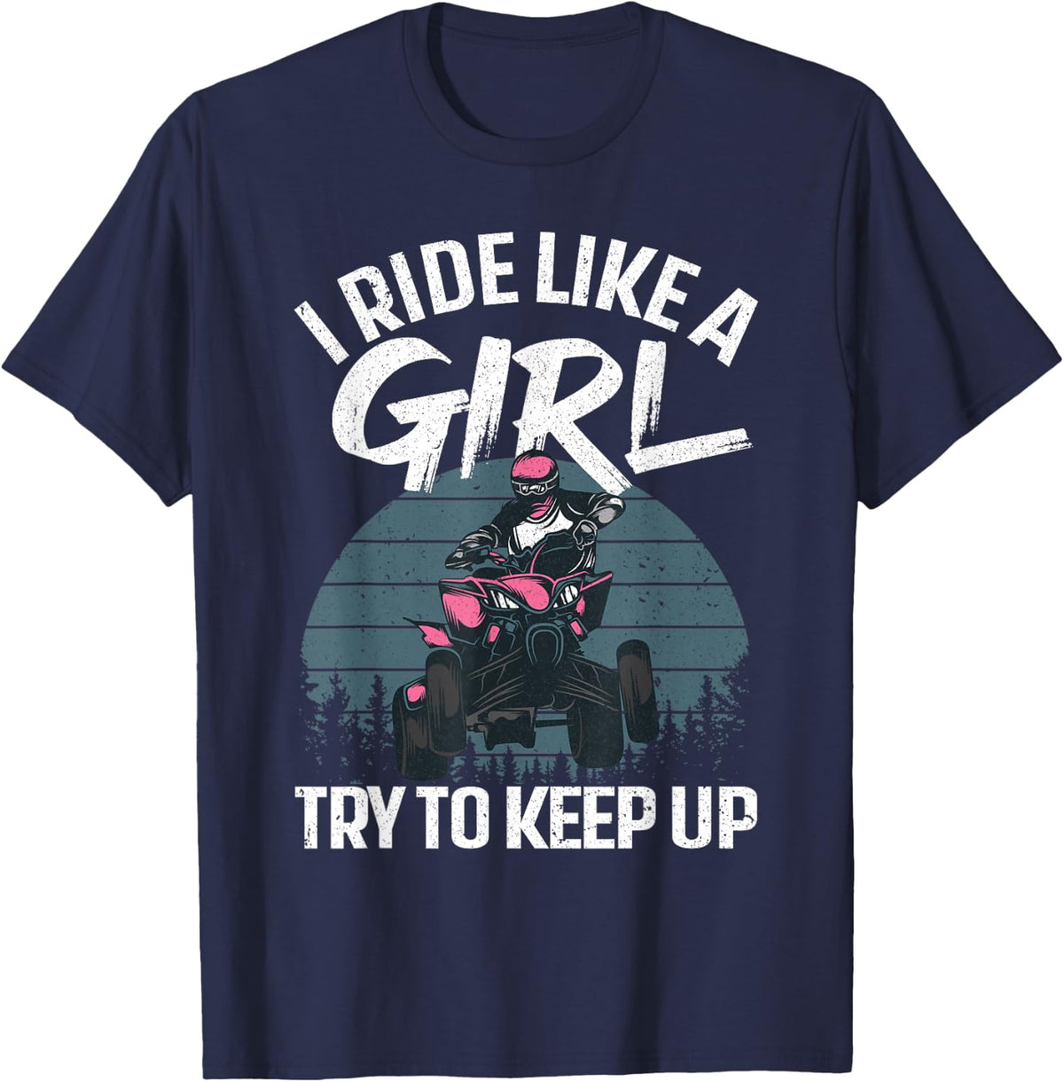 Funny ATV 4 Wheeler Design for Girls Kids Women Quad Riding T-Shirt - Navy Blue