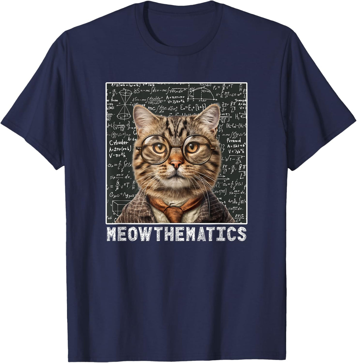Only Laughs Apparel Meowthematics Cat Math Teacher T-Shirt - Navy Blue