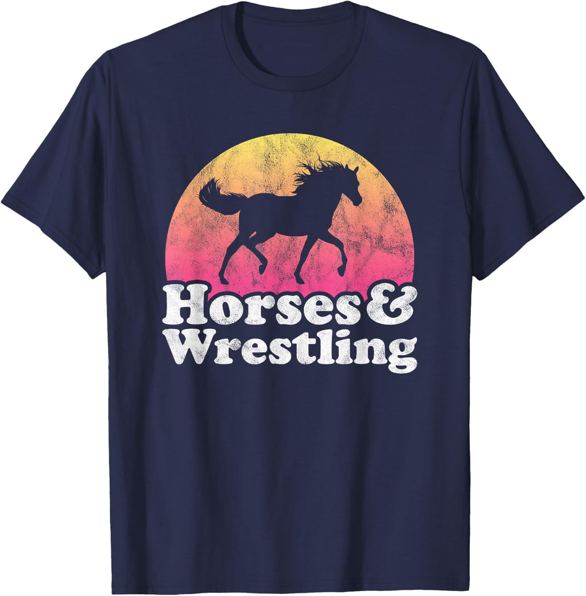 Horse and Wrestler Women or Girls Horses Wrestling T-Shirt - Navy Blue