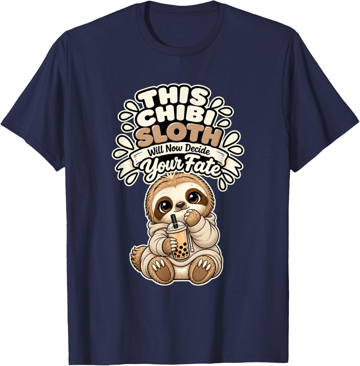 Chibi Sloth Funny Fate Kawaii T-Shirt - Navy Blue