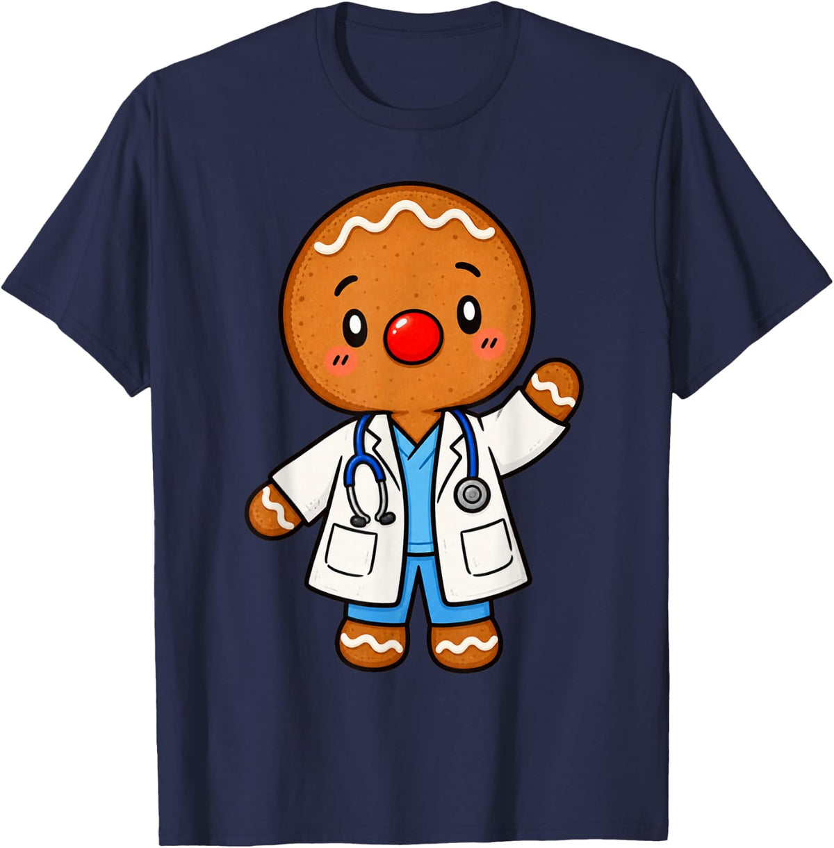 Christmas Gingerbread Doctor Stethoscope Medical Holiday T-Shirt - Navy Blue