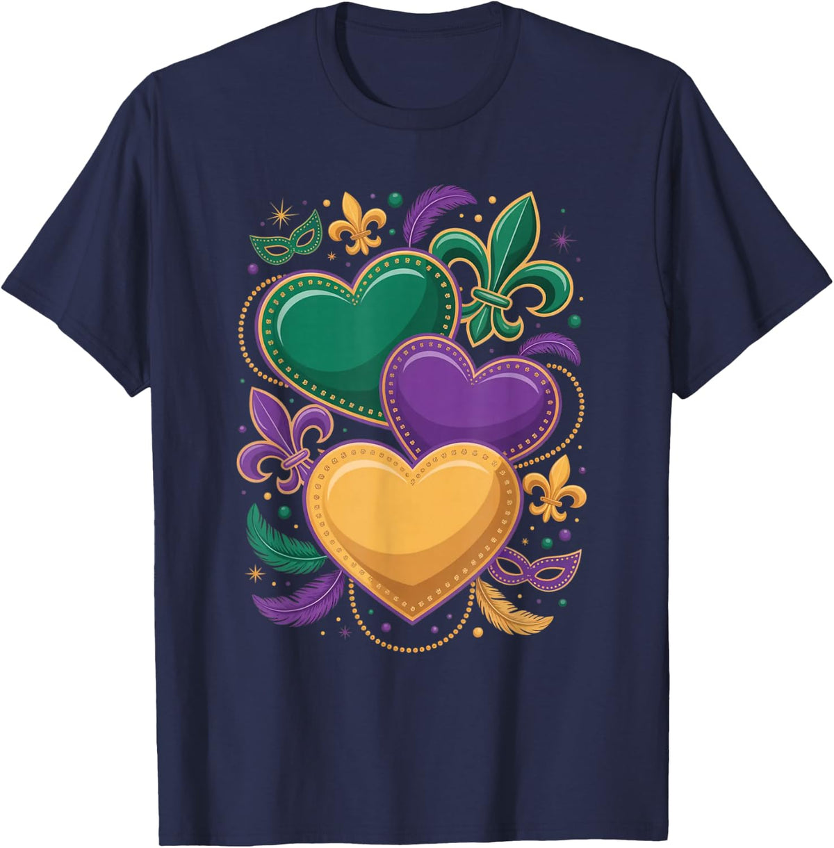 Mardi Gras Hearts Women Girls Kids Toddler T-Shirt - Navy Blue