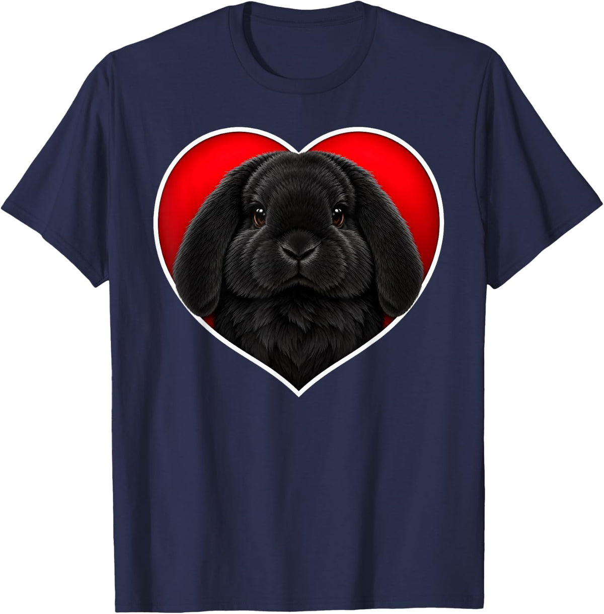 Black Holland Lop Heart Cute Rabbit T-Shirt - Navy Blue