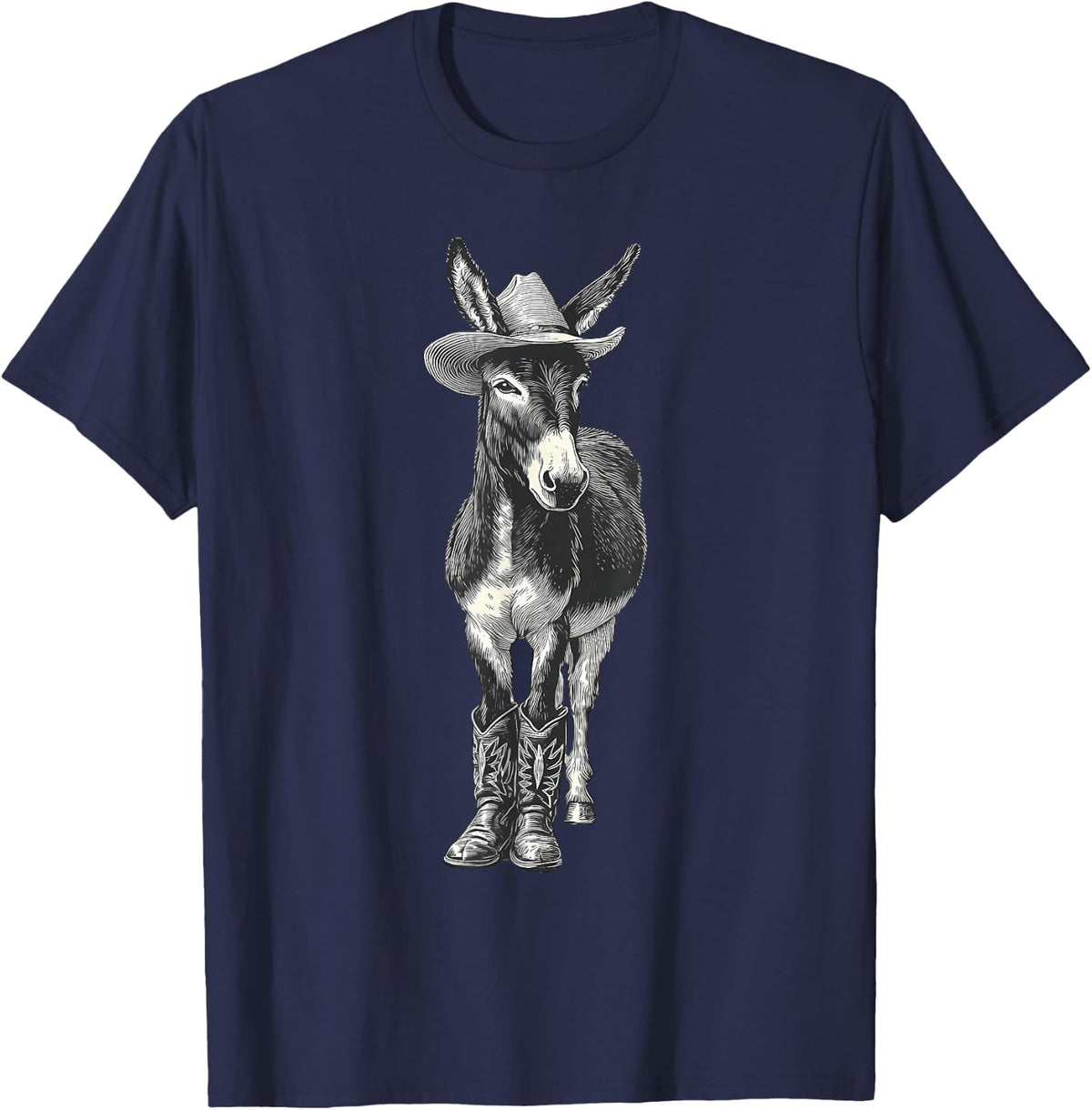 Donkey Cowboy Vintage Rodeo Cowgirl Western Country T-Shirt - Navy Blue