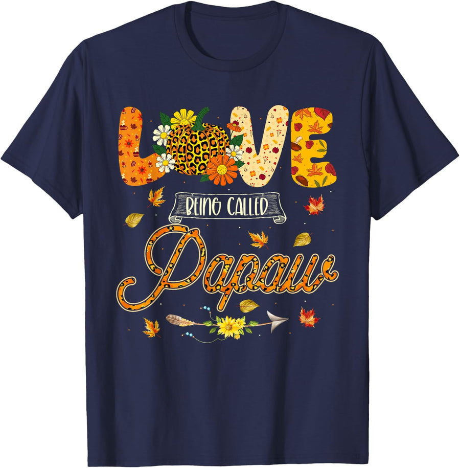 Love Being Called Papaw Pumpkin Leopard Thanksgiving T-Shirt - Navy Blue