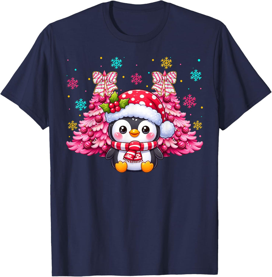 Matching Christmas Penguin Lovers Kids Boys Girls Xmas Party T-Shirt - Navy Blue