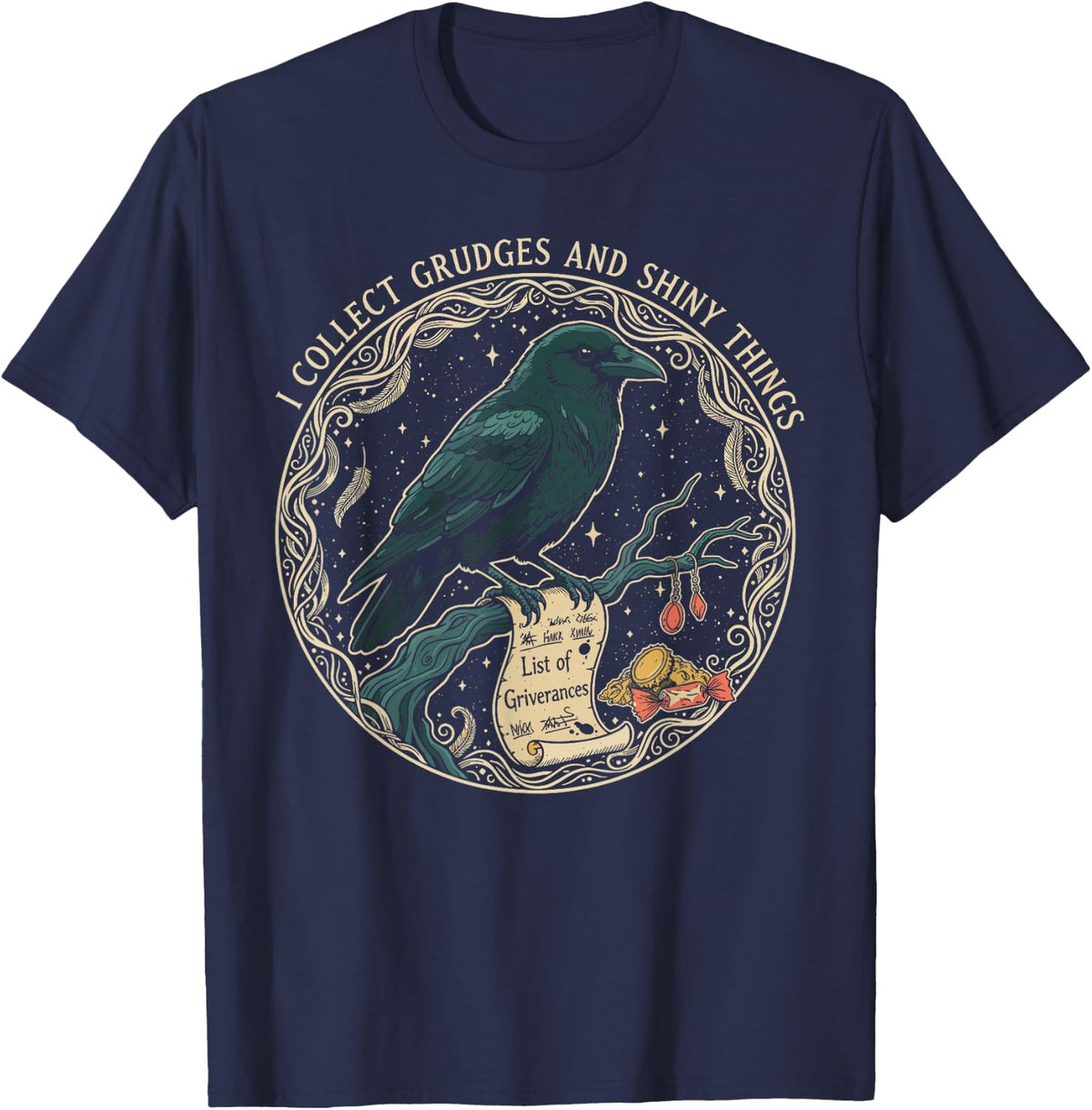 Raven Enthusiast Grudge Collector Humor T-Shirt - Navy Blue