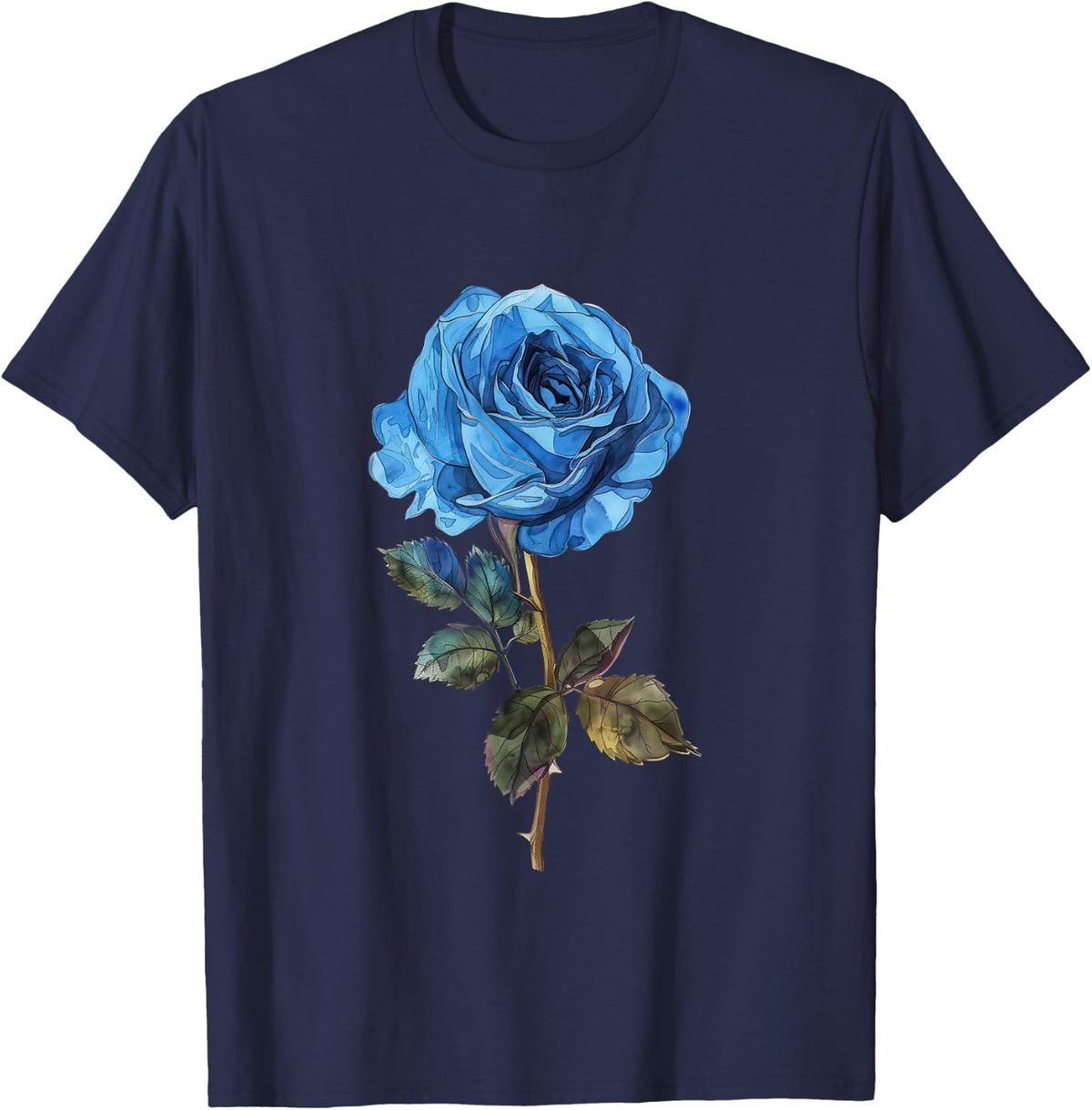 199 Flowers Blue Rose Graphic T-Shirt - Navy Blue