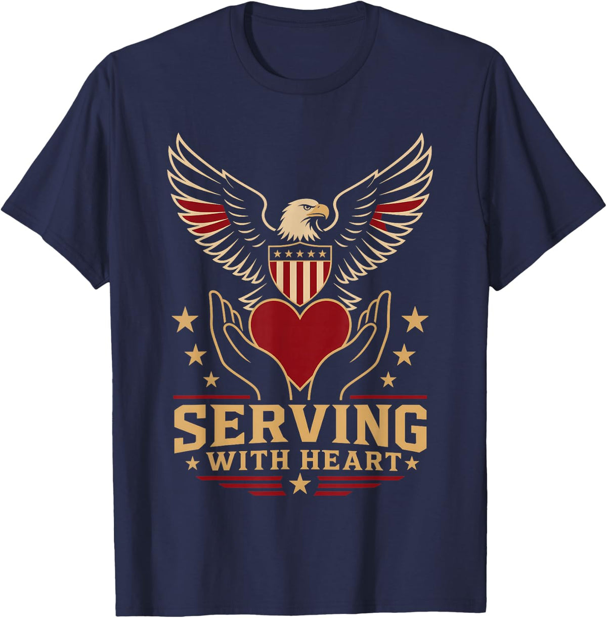 Serving with Heart American Bald Eagle Patriotic Design T-Shirt - Navy Blue