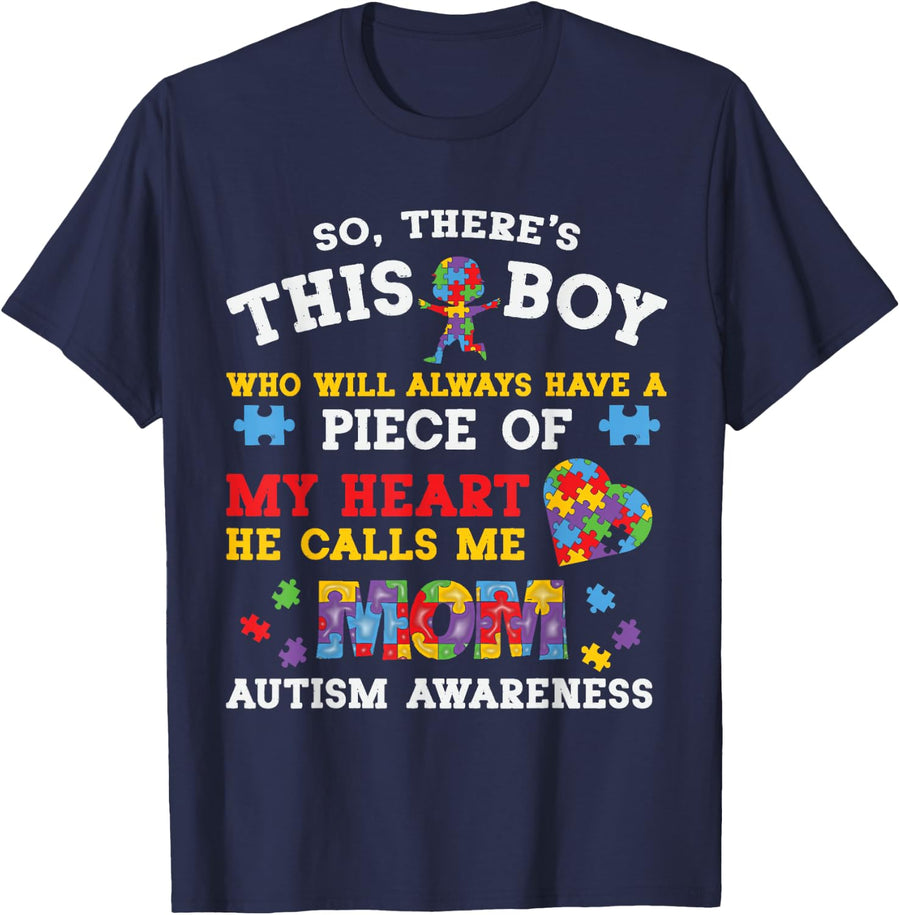 Autism Mom For Son Women Autism Awareness Month Autism Mom T-Shirt - Navy Blue