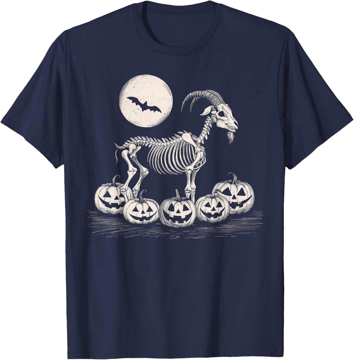 Goat Skeleton Halloween Men Women Kids T-Shirt - Navy Blue