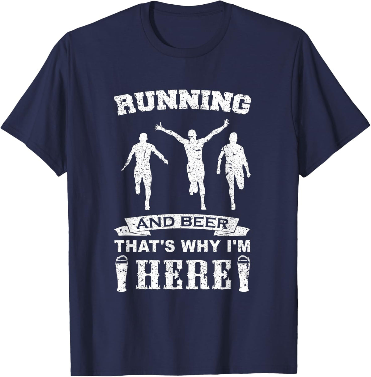 Funny Running and Beer Tshirt - Running Gift Novelty T-Shirt - Navy Blue