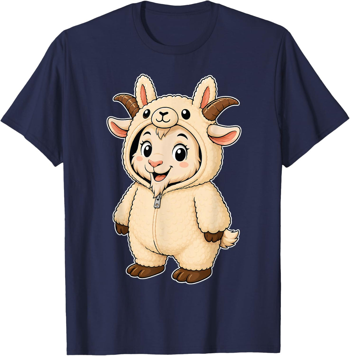 Kawaii Goat in a Llama Costume for Girls Kids Llama T-Shirt - Navy Blue