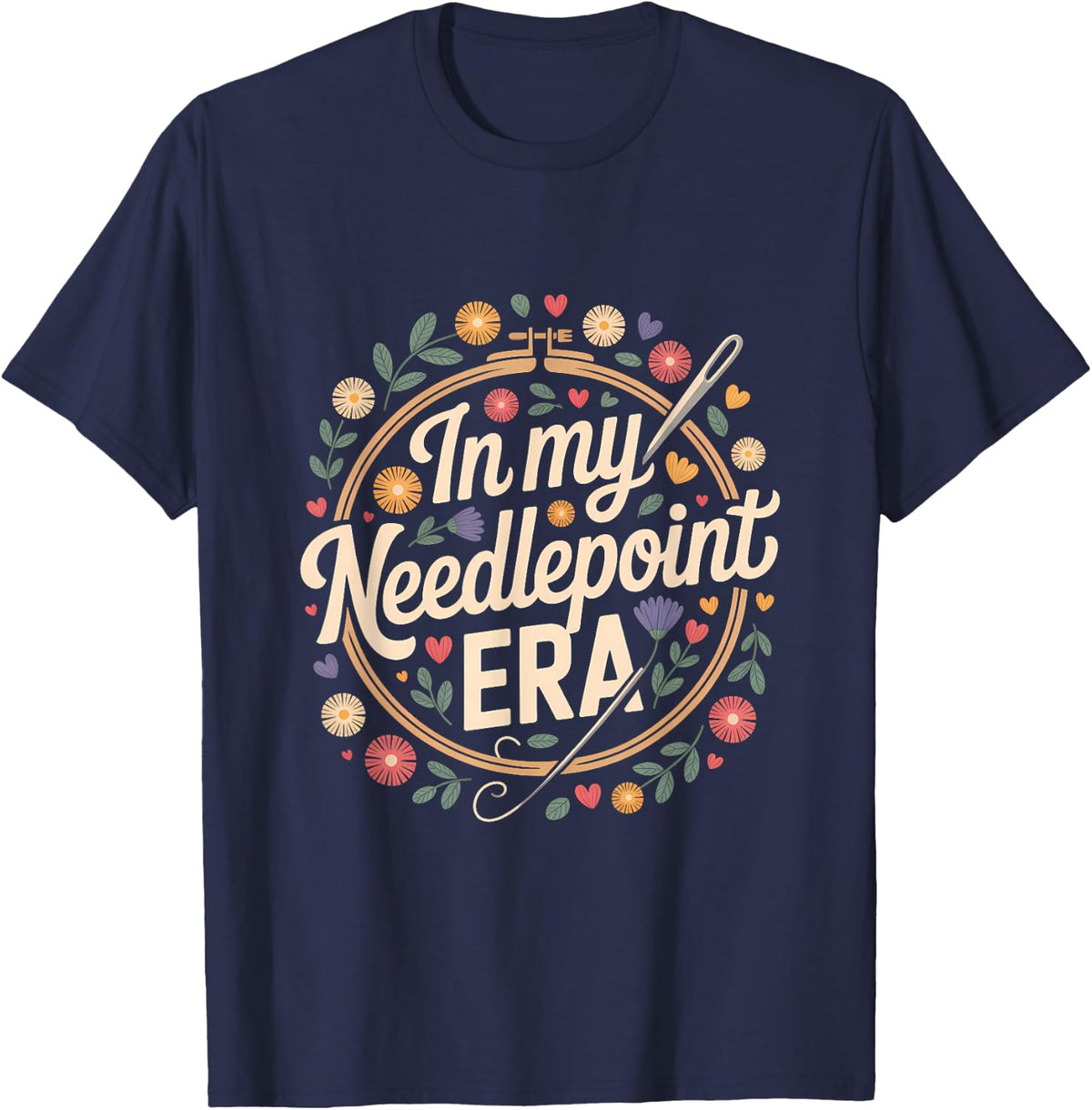 in My Needlepoint Era Needlepoint Stitching T-Shirt - Navy Blue